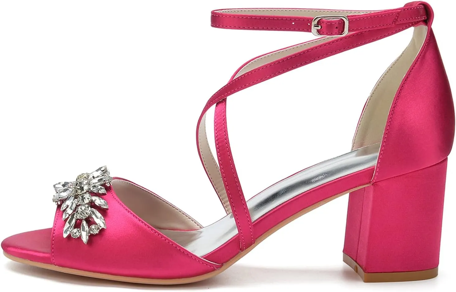 Women's 2.36 Inch Low Chunky Heels Dress Pump Peep Toe Cross Ankle Strap Crystal Wedding Block Heeled Sandals