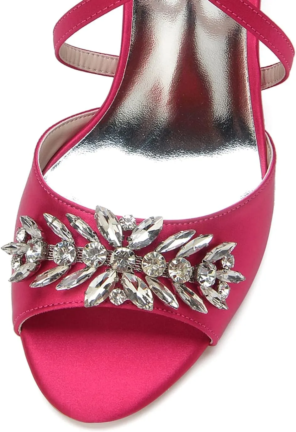 Women's 2.36 Inch Low Chunky Heels Dress Pump Peep Toe Cross Ankle Strap Crystal Wedding Block Heeled Sandals