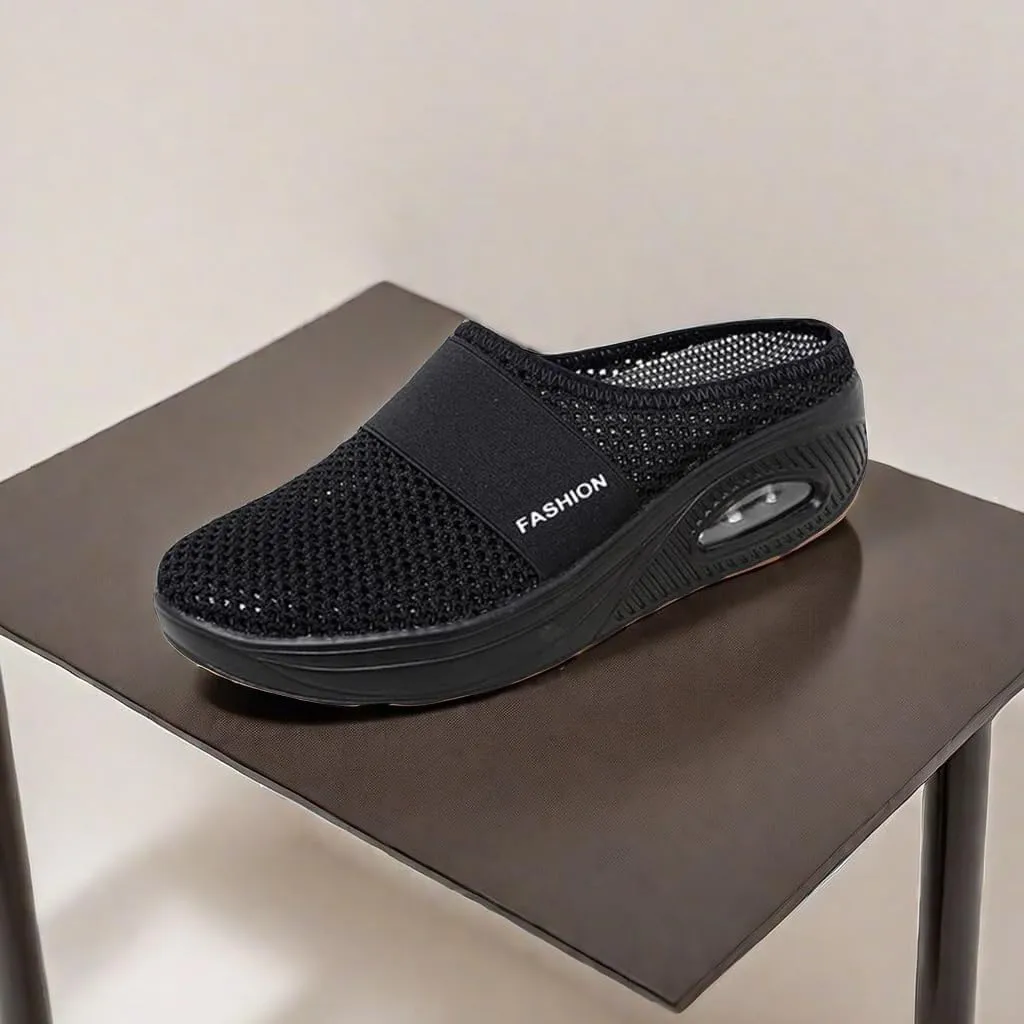 Womens Air Cushion Slip-On Orthopedic Diabetic Walking Shoes with Arch-Support Mesh Orthotic Comfortable Sneakers Slip-On Mule Open Back Breathable Lightweight Slippers
