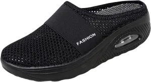 Womens Air Cushion Slip-On Orthopedic Diabetic Walking Shoes with Arch-Support Mesh Orthotic Comfortable Sneakers Slip-On Mule Open Back Breathable Lightweight Slippers