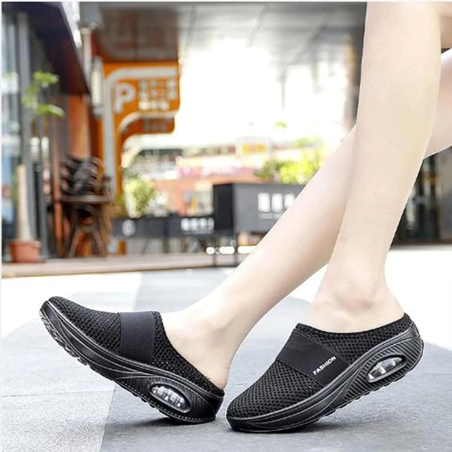 Womens Air Cushion Slip-On Orthopedic Diabetic Walking Shoes with Arch-Support Mesh Orthotic Comfortable Sneakers Slip-On Mule Open Back Breathable Lightweight Slippers