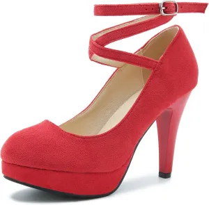 Women's Ankle Cross Strap Pumps Platform Stiletto Dress High Heel