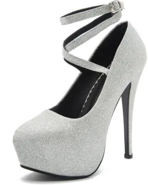 Women's Ankle Cross Strap Pumps Platform Stiletto Dress High Heel