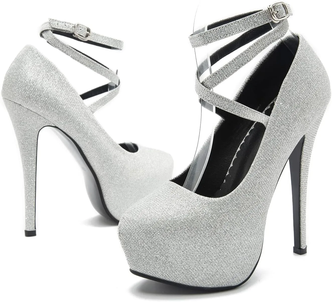 Women's Ankle Cross Strap Pumps Platform Stiletto Dress High Heel