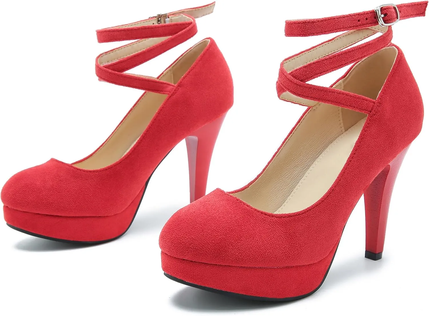Women's Ankle Cross Strap Pumps Platform Stiletto Dress High Heel
