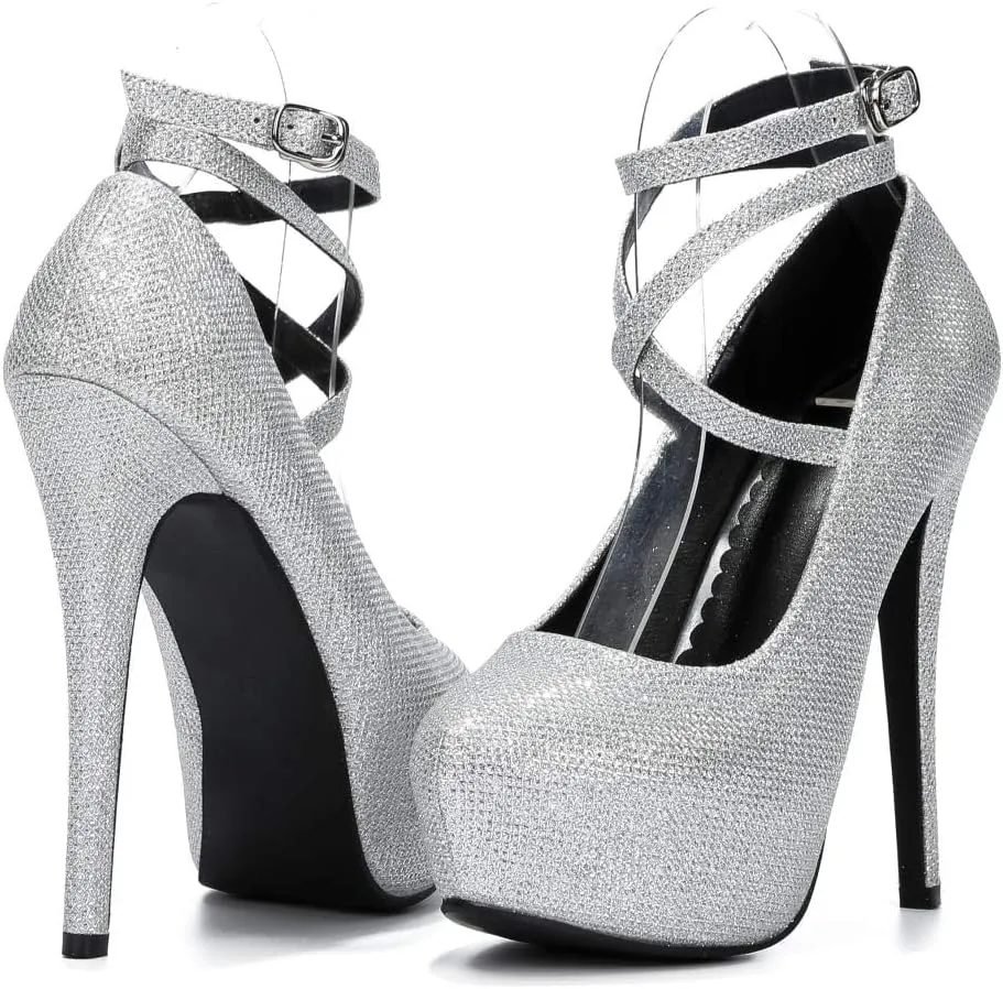 Women's Ankle Cross Strap Pumps Platform Stiletto Dress High Heel