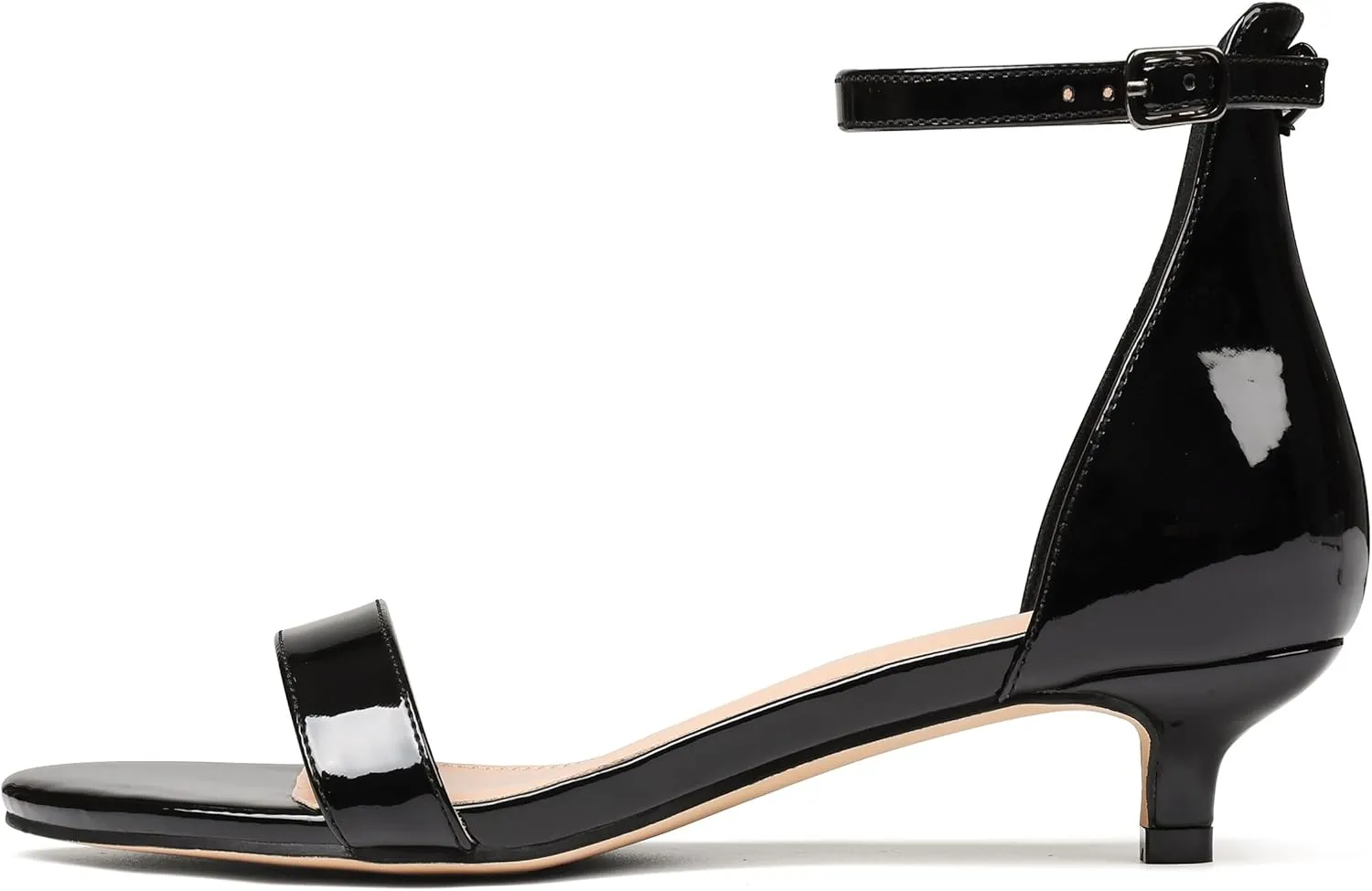 Women's Black Kitten Heels Low Heel Sandals Ankle Strap 1.5 Inch Summer Dress Shoes