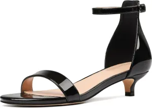 Women's Black Kitten Heels Low Heel Sandals Ankle Strap 1.5 Inch Summer Dress Shoes