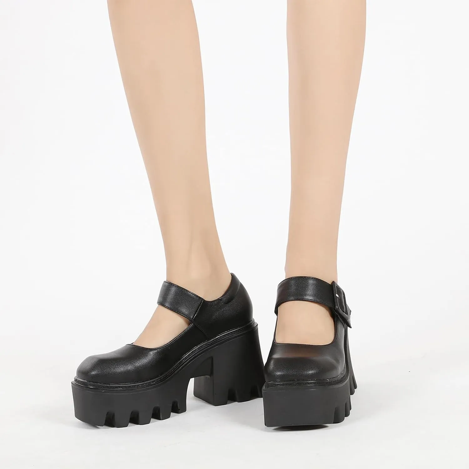 Women's Black Leather Platform Wedge Heel Mary Jane Shoes Retro Round Toe Lacquered Adjustable Buckle Non-Slip Chunky Height-Enhancing Gothic High Heels Suitable for Party Dances
