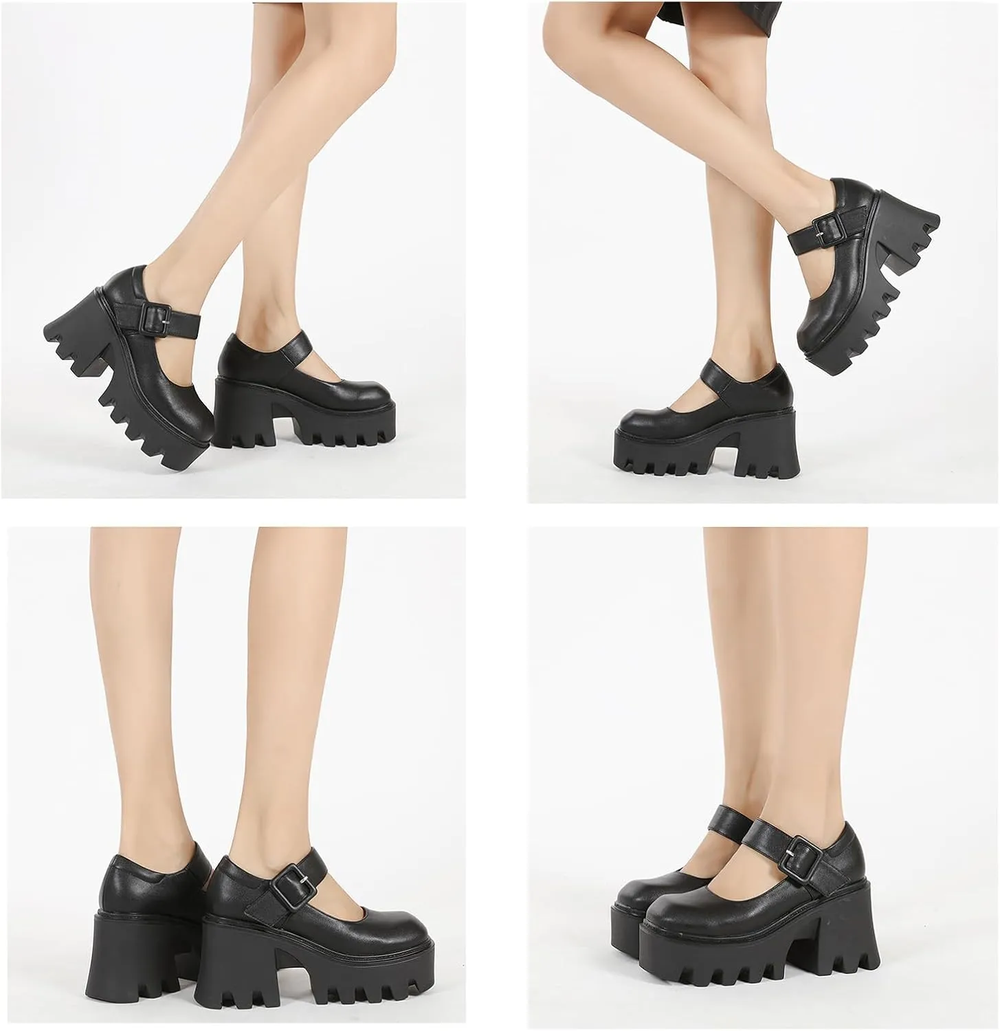 Women's Black Leather Platform Wedge Heel Mary Jane Shoes Retro Round Toe Lacquered Adjustable Buckle Non-Slip Chunky Height-Enhancing Gothic High Heels Suitable for Party Dances