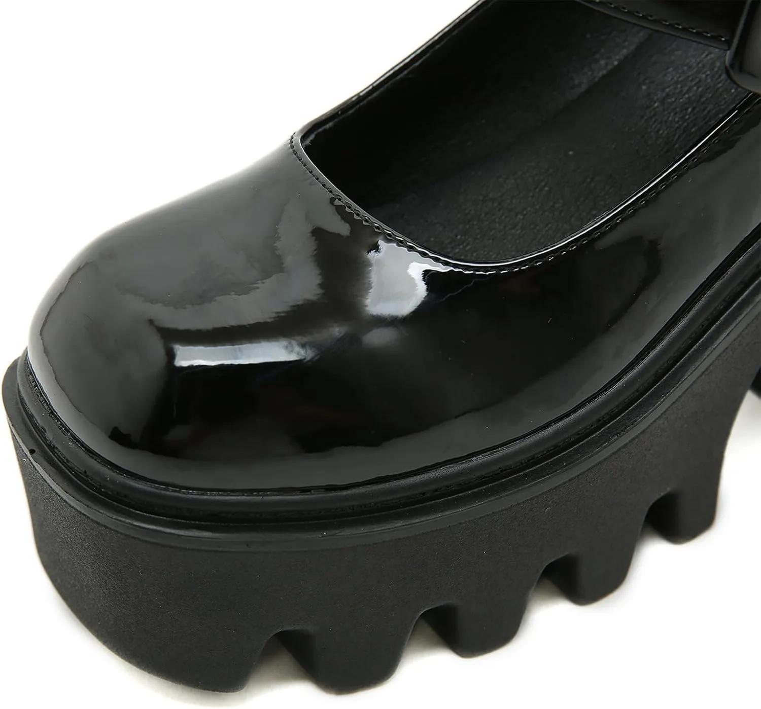 Women's Black Leather Platform Wedge Heel Mary Jane Shoes Retro Round Toe Lacquered Adjustable Buckle Non-Slip Chunky Height-Enhancing Gothic High Heels Suitable for Party Dances