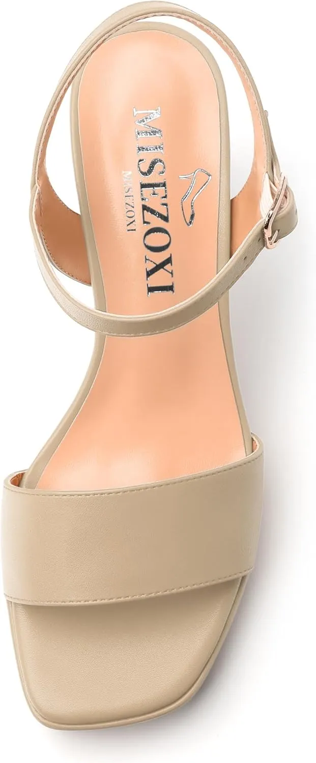 Womens Block High Heel Platform Sandals, Open Toe Ankle Strap Comfort Sandals, Womens Dressy Sandals