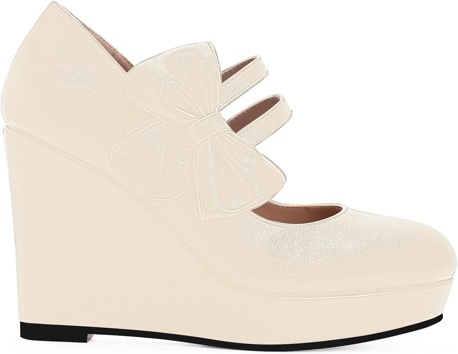 Women's Bow Closed Toe Hook Loop Platform High Heel Wedges Sandals Comfortable Mary Janes Pumps