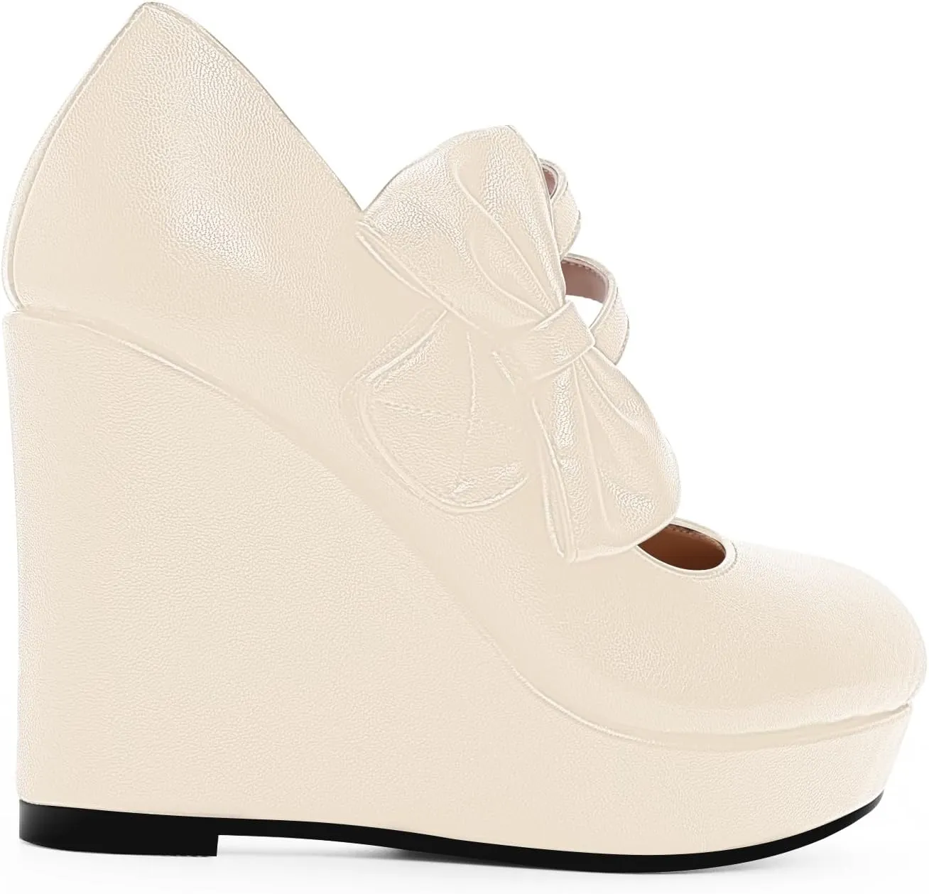 Women's Bow Closed Toe Hook Loop Platform High Heel Wedges Sandals Comfortable Mary Janes Pumps