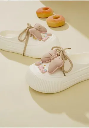 Women's Bow Decor Platform Clogs, Stylish Closed Toe Summer Beach Slide Shoes, Fashion Outdoor Lace-up Beach Garden Sandals
