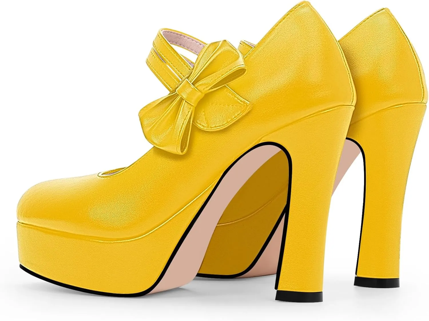 Women's Bow Plafrom High Heel Mary Janes Pumps Hook Loop Round Toe Dress Shoes