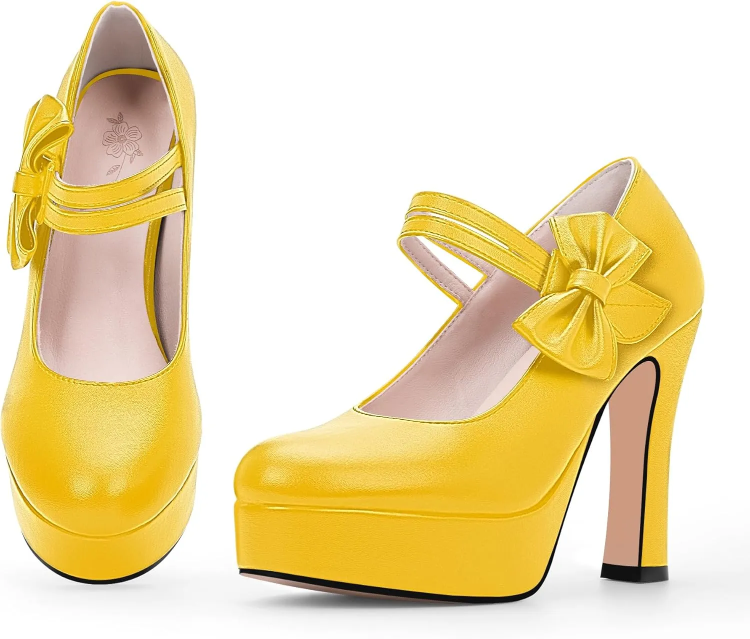 Women's Bow Plafrom High Heel Mary Janes Pumps Hook Loop Round Toe Dress Shoes