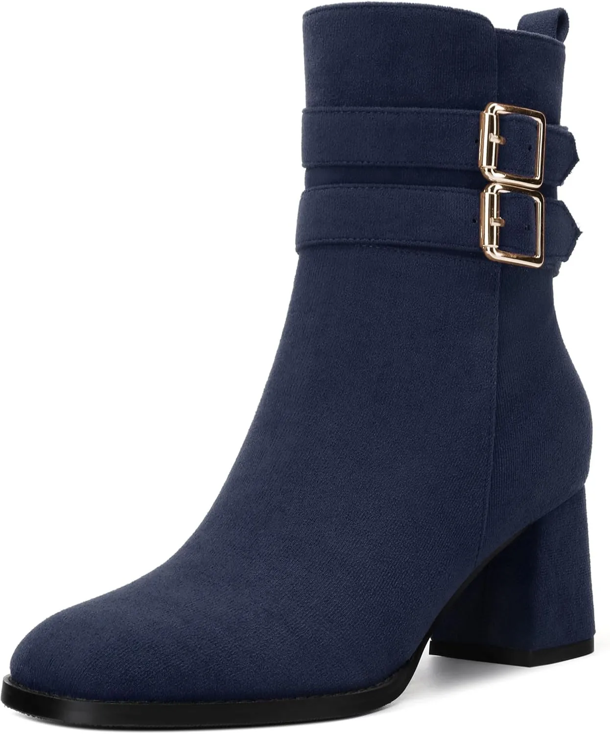 Womens Chunky High Heel Boots - Zip Up, Square Toe, Ankle Booties,Simple Classic Mid Heel Shoes for Women2.5in