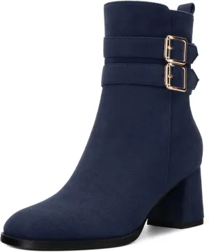 Womens Chunky High Heel Boots - Zip Up, Square Toe, Ankle Booties,Simple Classic Mid Heel Shoes for Women2.5in