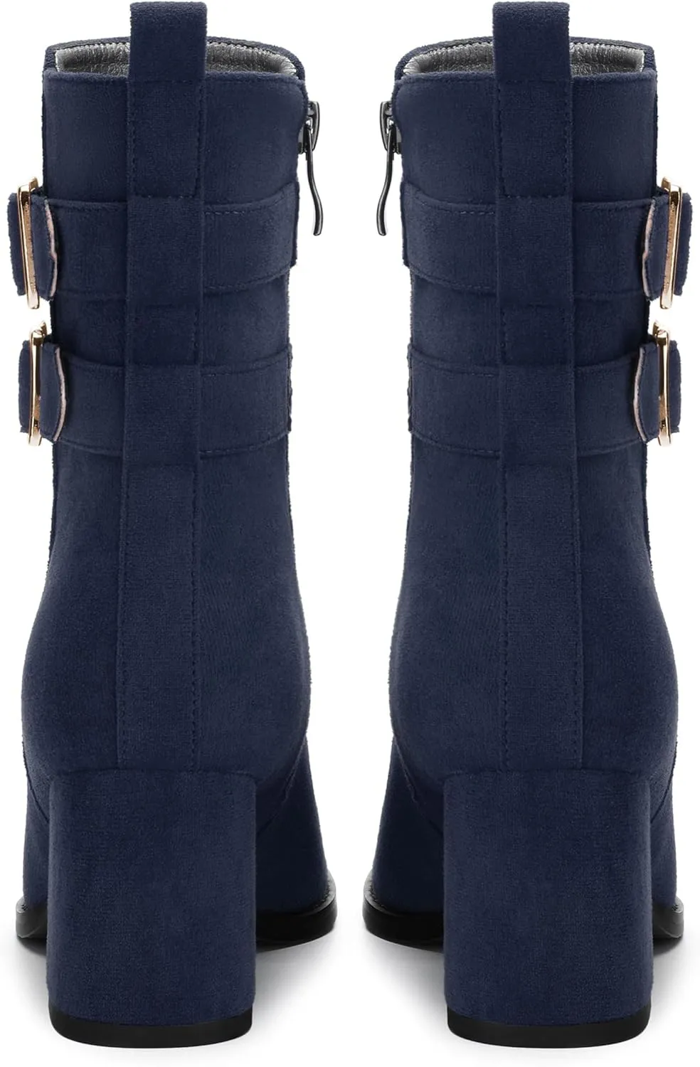 Womens Chunky High Heel Boots - Zip Up, Square Toe, Ankle Booties,Simple Classic Mid Heel Shoes for Women2.5in
