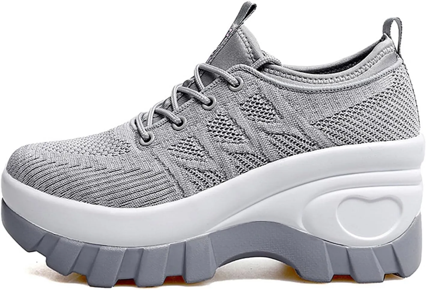 Women's Chunky Platform Comfort Orthopedic Wedge Walking Shoes Fashion Knitted Breathable Lace Up Lug Sole Casual Non-Slip Running Shoes with Arch Support