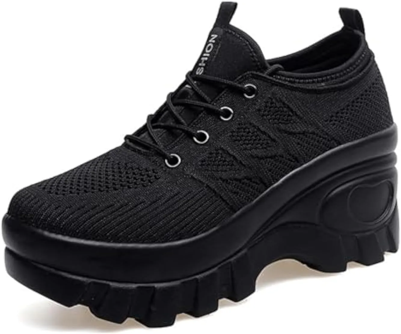 Women's Chunky Platform Comfort Orthopedic Wedge Walking Shoes Fashion Knitted Breathable Lace Up Lug Sole Casual Non-Slip Running Shoes with Arch Support