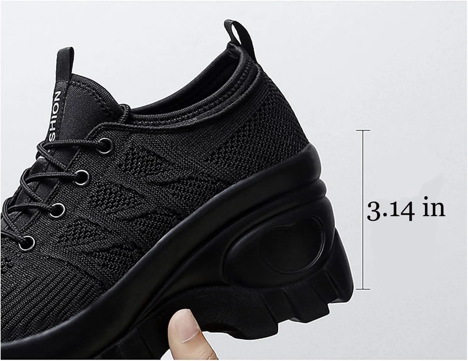 Women's Chunky Platform Comfort Orthopedic Wedge Walking Shoes Fashion Knitted Breathable Lace Up Lug Sole Casual Non-Slip Running Shoes with Arch Support