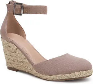 Womens Closed Toe Espadrilles Wedges Shoes Platform Heel Ankle Strap Buckle Dress Sandals