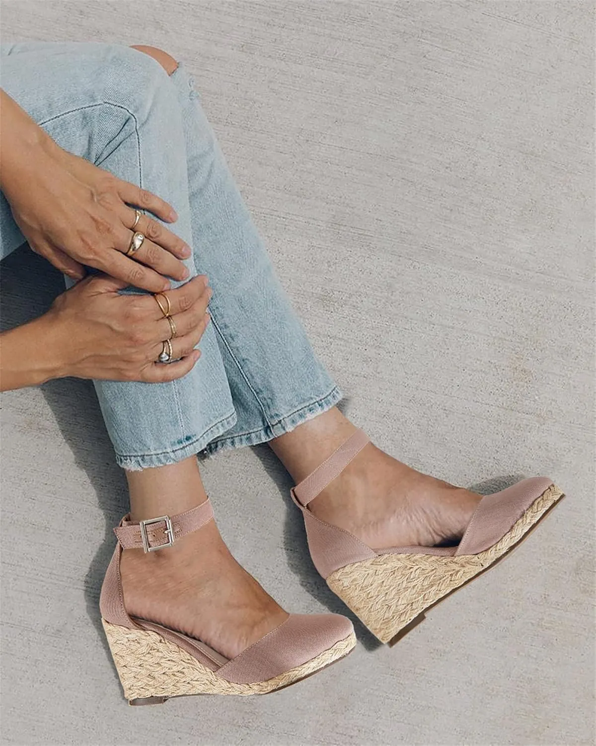 Womens Closed Toe Espadrilles Wedges Shoes Platform Heel Ankle Strap Buckle Dress Sandals
