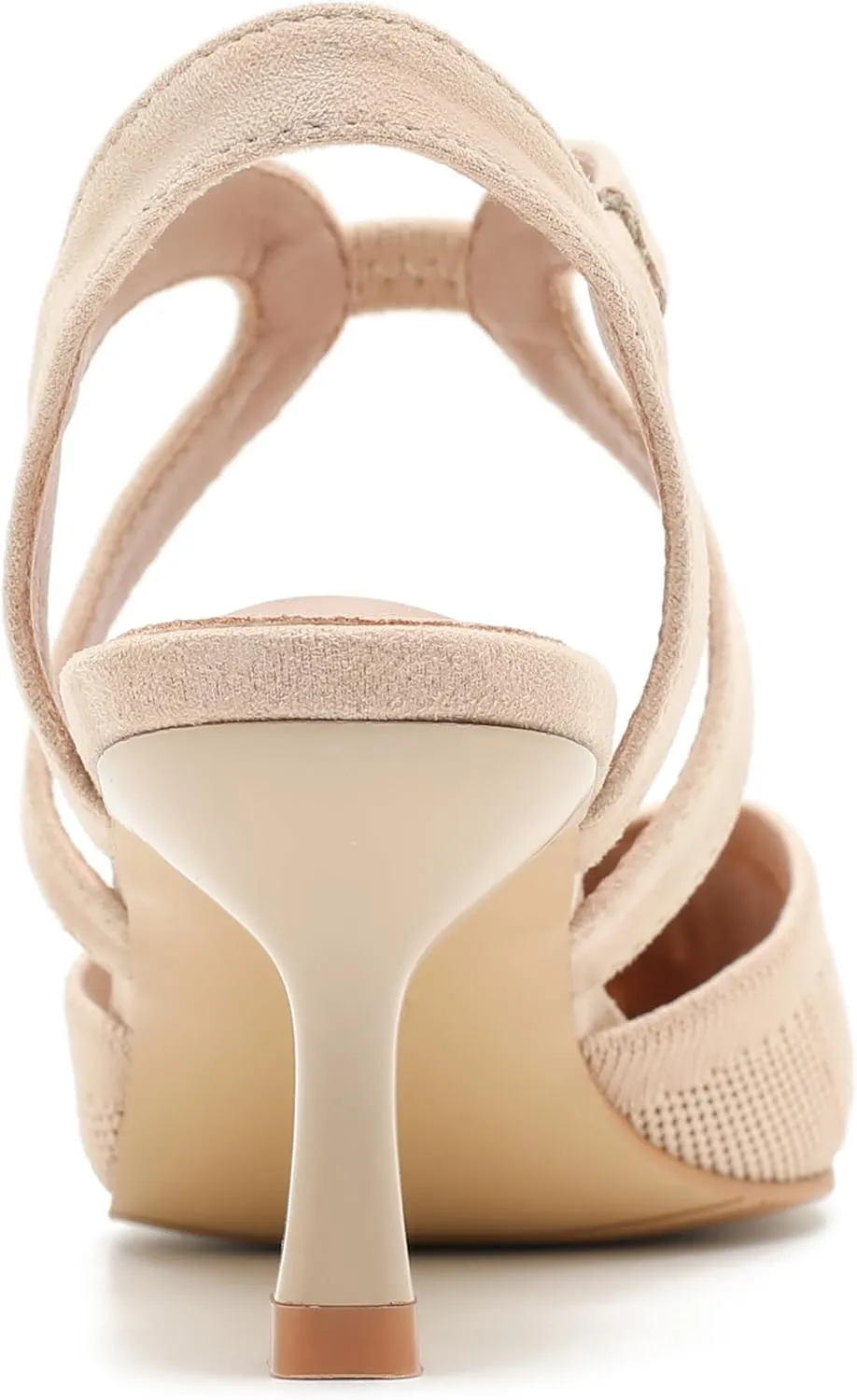 Women's Closed Toe Low Kitten Heel Knit Pumps Elastic Ankle Strap Pointed Toe Slingback Comfortable Dress Wedding Party Shoes