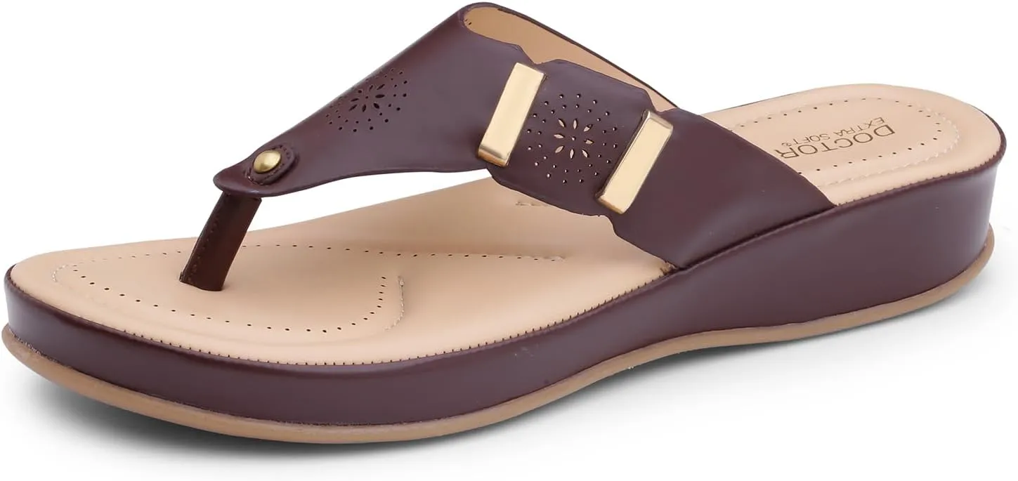 Women's Comfortable Memory Foam Thong Doctor Slippers/Flip-Flops| Fashionable Casual & Stylish| Lightweight & Breathable|Outdoor Synthetic Casual Chappals Sandals Ladies/Girls D-617