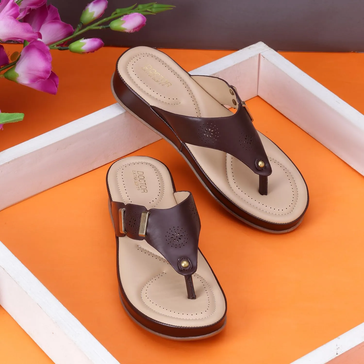 Women's Comfortable Memory Foam Thong Doctor Slippers/Flip-Flops| Fashionable Casual & Stylish| Lightweight & Breathable|Outdoor Synthetic Casual Chappals Sandals Ladies/Girls D-617