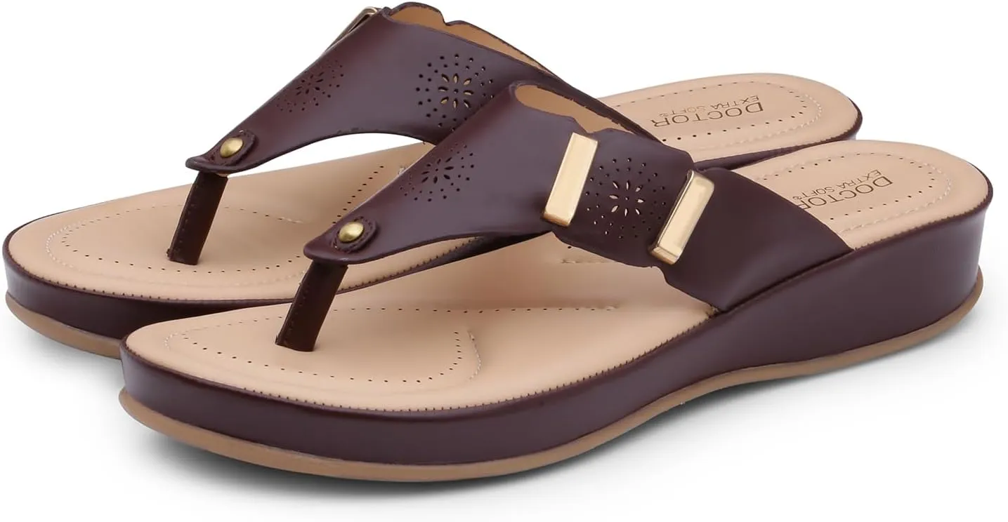 Women's Comfortable Memory Foam Thong Doctor Slippers/Flip-Flops| Fashionable Casual & Stylish| Lightweight & Breathable|Outdoor Synthetic Casual Chappals Sandals Ladies/Girls D-617