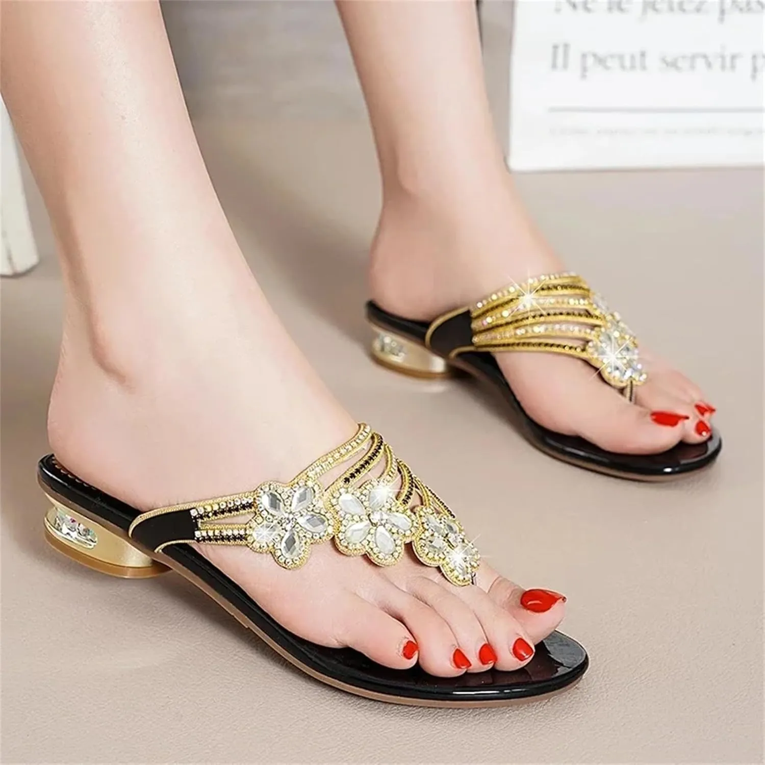 Women's Dignified elegance Open Toe Summer Slides - Outdoor Evening Flip-Flop