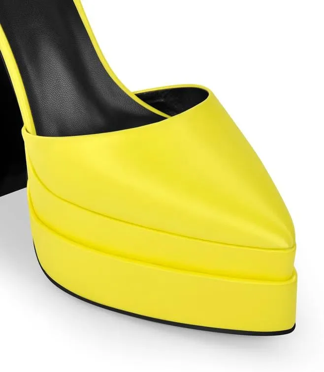 Women’s Double High Chunky Platform Pointed Closed Toe Chunky Heels Ankle Strap Rhinestone Pumps Shoes for Dress Wedding Party