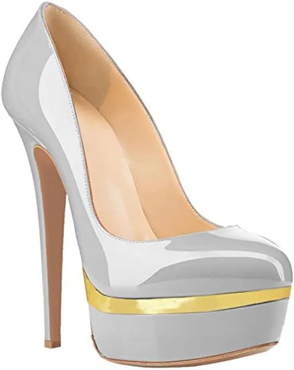 Women's Double Platform Round Closed Toe Stiletto High Heel Pumps