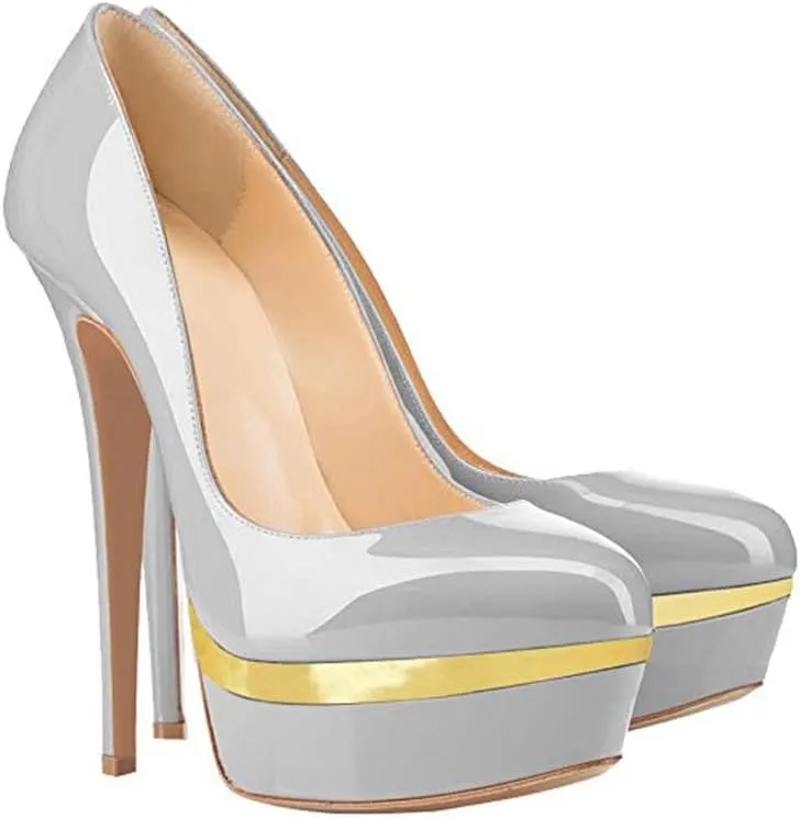 Women's Double Platform Round Closed Toe Stiletto High Heel Pumps