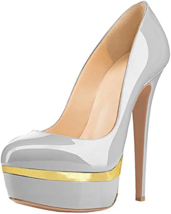 Women's Double Platform Round Closed Toe Stiletto High Heel Pumps