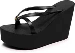 Women's Elastic Lace-Up Slip On Platform Wedge Flip Flop Fashion Round Peep Toe Non-Slip Platform Heighten Clip Toe Flip Flop Summer Leisure Vacation Beach Sandals