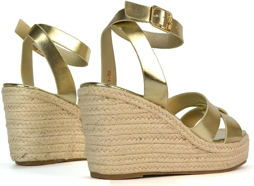 Womens Espadrille Wedge Heel Sandals Ladies Ankle Strap Summer Casual Platform Shoes Size 5-10