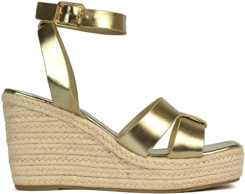 Womens Espadrille Wedge Heel Sandals Ladies Ankle Strap Summer Casual Platform Shoes Size 5-10