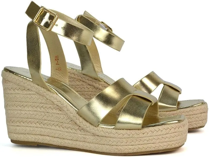 Womens Espadrille Wedge Heel Sandals Ladies Ankle Strap Summer Casual Platform Shoes Size 5-10