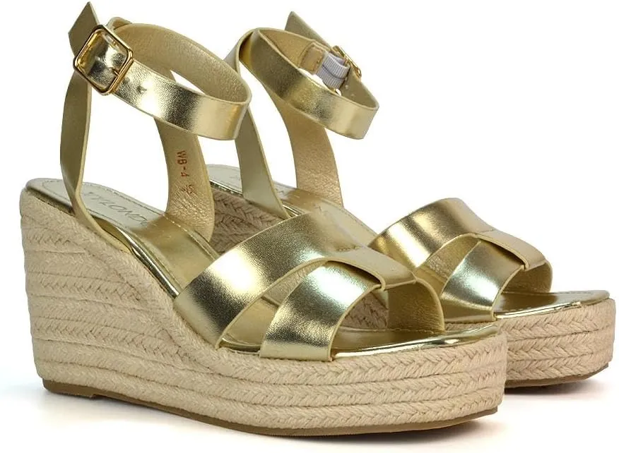Womens Espadrille Wedge Heel Sandals Ladies Ankle Strap Summer Casual Platform Shoes Size 5-10