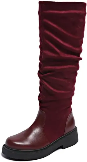 Women's Fashionable Chunky Heel Riding Boots with Side Zipper -Durable & Stylish
