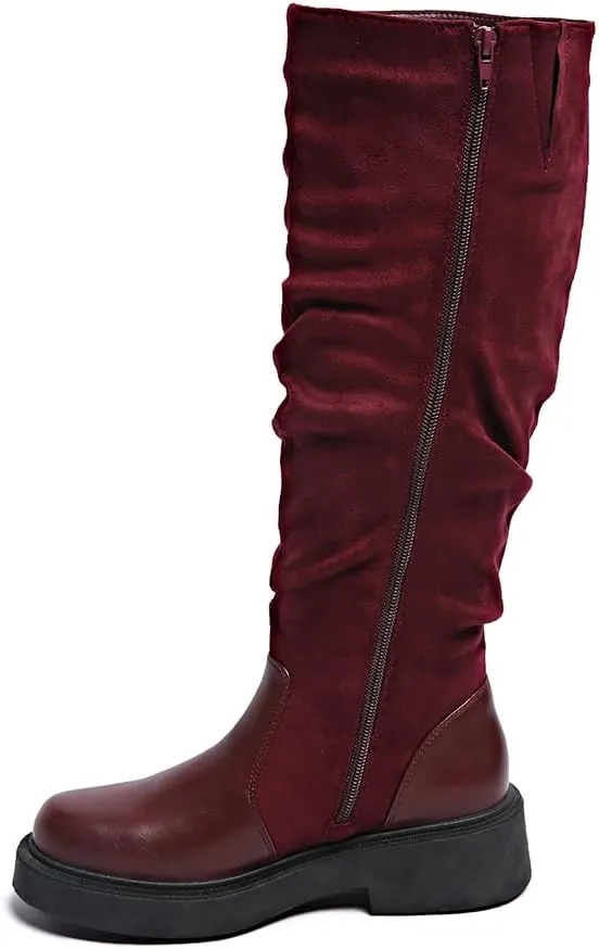 Women's Fashionable Chunky Heel Riding Boots with Side Zipper -Durable & Stylish