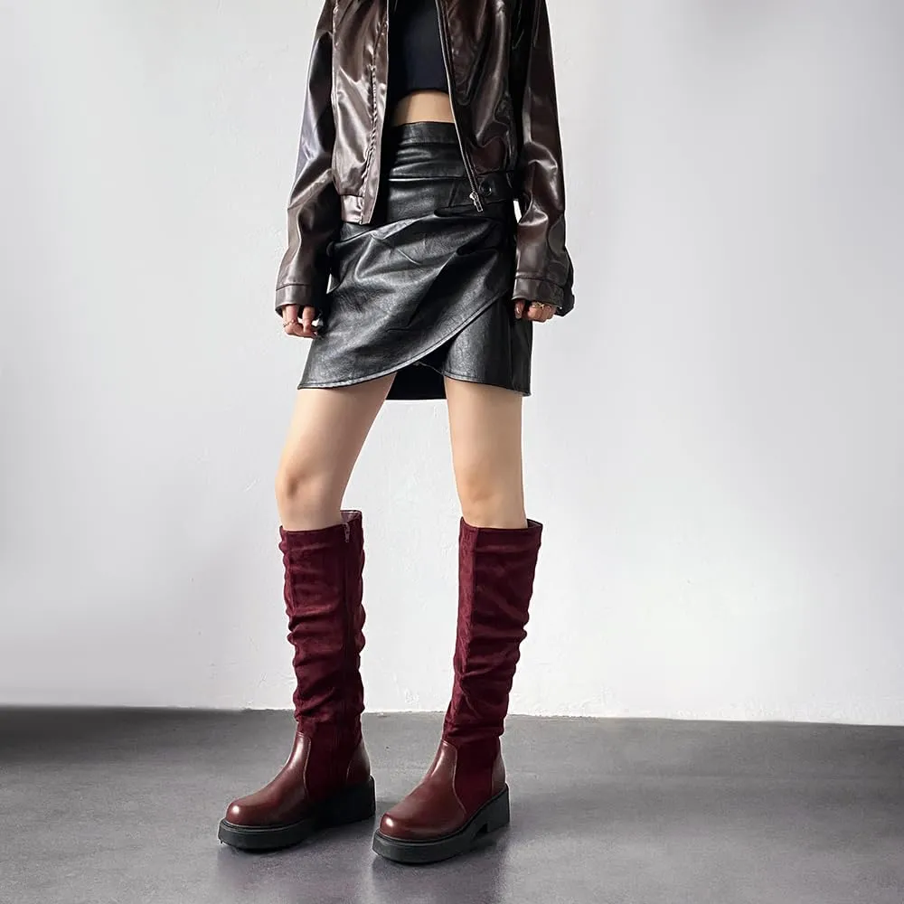 Women's Fashionable Chunky Heel Riding Boots with Side Zipper -Durable & Stylish