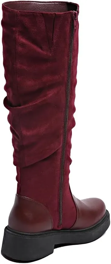 Women's Fashionable Chunky Heel Riding Boots with Side Zipper -Durable & Stylish