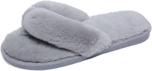 Womens Faux Fur Slippers Warm Fussy Flip Flop House Slippers Open Toe Home Slippers for Girls Men