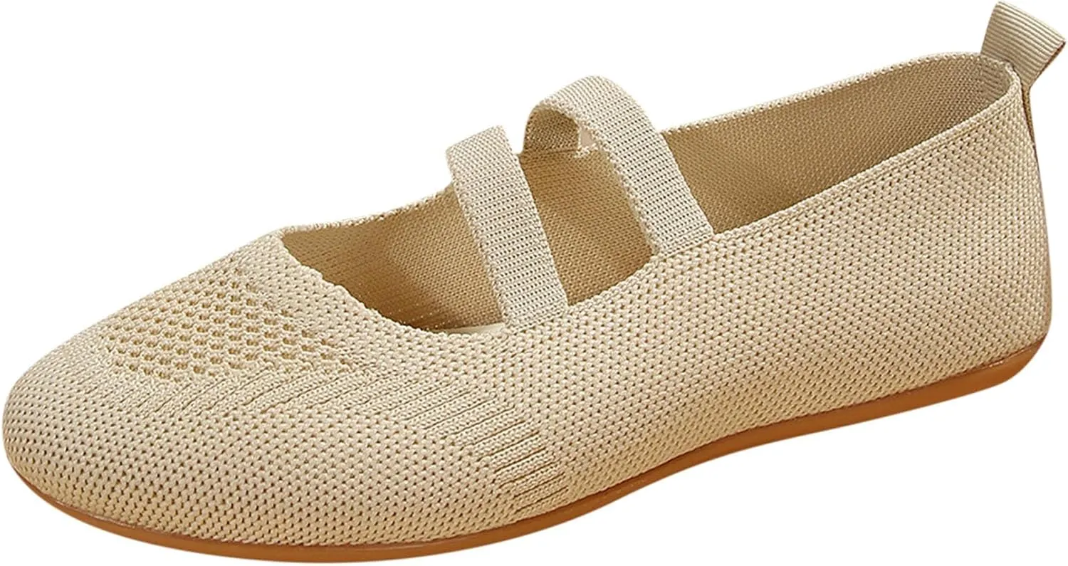 Women's Flat Ballet Shoes Knit Flat Shoes Round Toe Slip on Women Flats for Dressy Casual Office Work Wedding