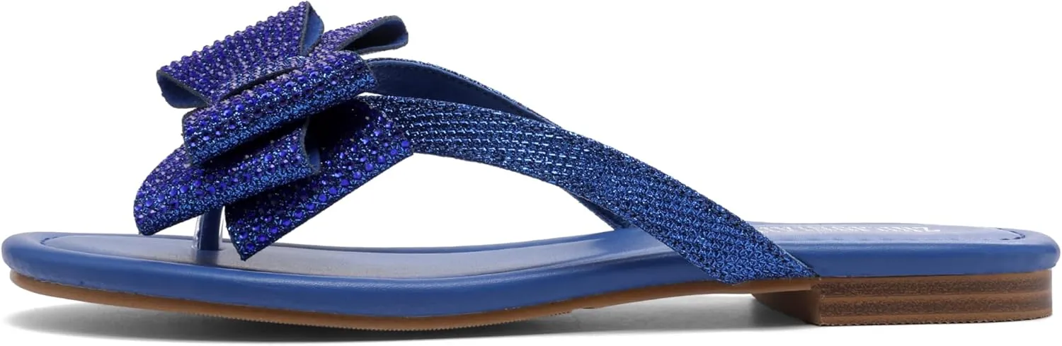 Womens Flat Bow Sparkly Flip Flop Sandals,Ladies Rhinestones Comfortable Thong Slide Dressy Casual Cute Trendy Vacation Beach Slip on Glitter Slippers Shoe